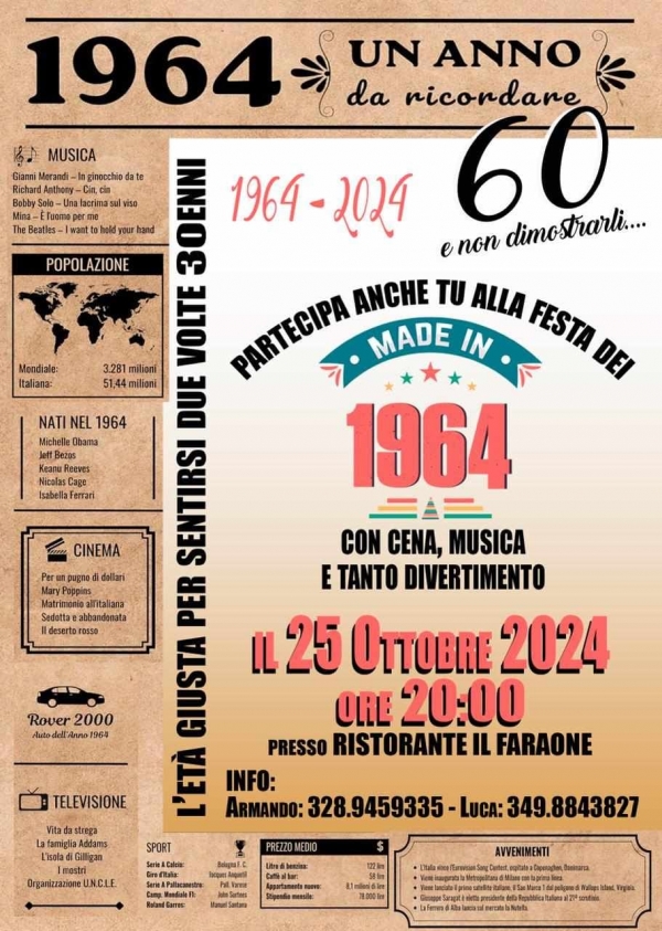 I nati nel 1964 a Sezze si ritrovano per una grande festa